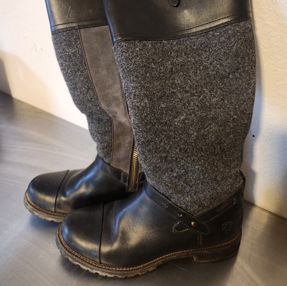 Ariat Sherborne Waterproof Black Leather Gray Wool Riding Boots - Picture 3 of 3